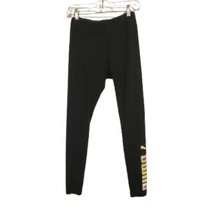 Puma Girls Black Knit Athletic Logo Leggings Large